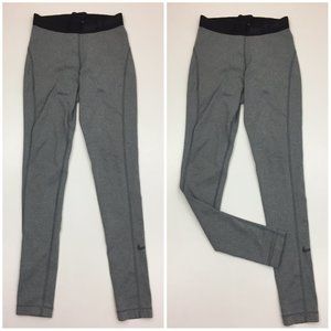 NIKE PRO Gray Black Logo Elastic Waisband Slim Fit Leggings Pants